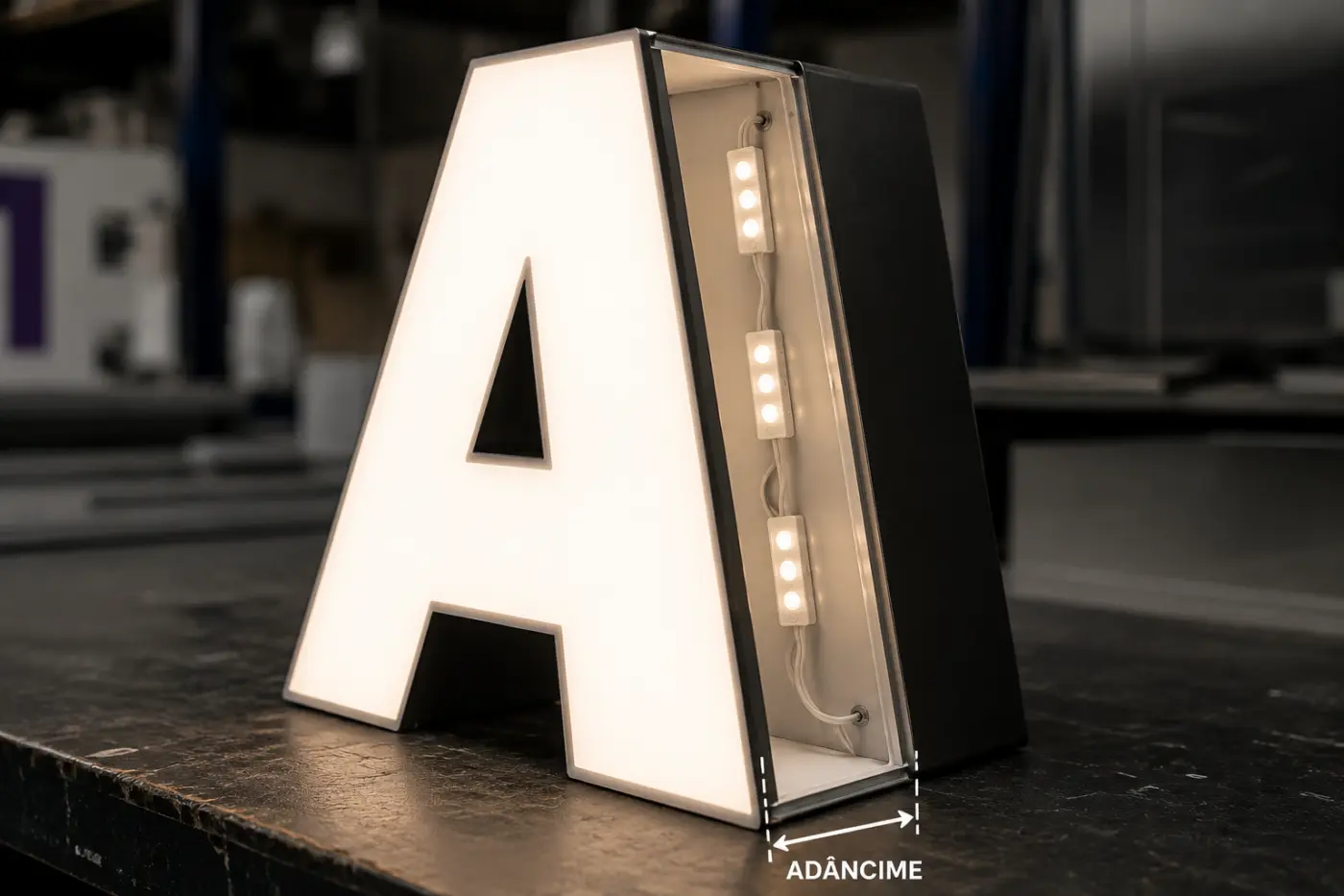 Cum alegem adâncimea unei litere volumetrice luminoase